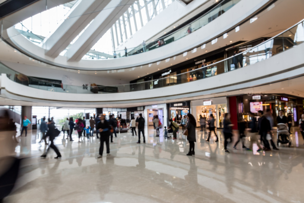 A busy commercial space with a lot of shoppers